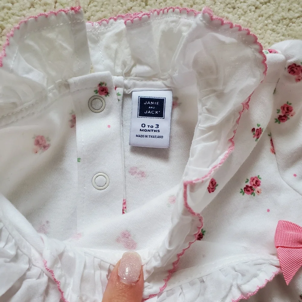 Janie and Jack Baby Girls' Bloom Ruffle Pink Floral One-Piece Outfit sz0-3m